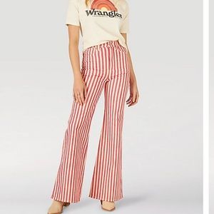 Wrangler Wanderer Red Striped Candystripe Flare Jeans 33x30 NWT